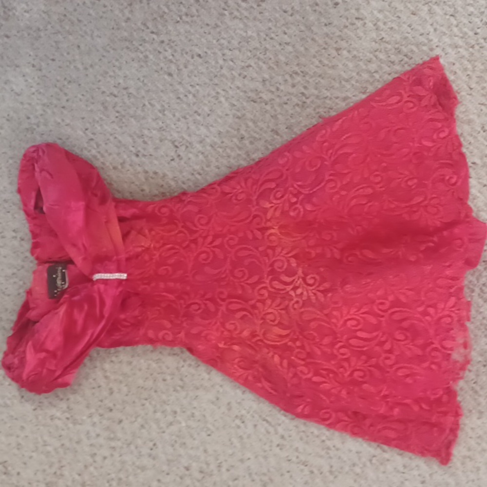 Vintage prom dress from the early 1990s, beautiful red lace overlay, size 3